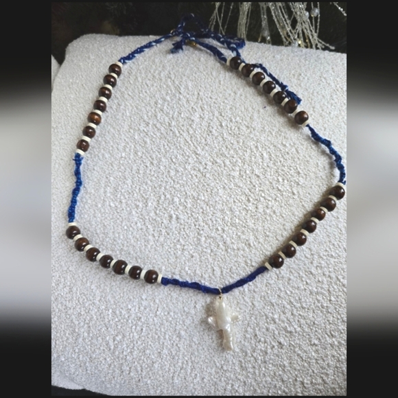 NWOT! Free People X Ariana Ost,Easy Does It Cross Strand Necklace,Blue, MSRP $48 - Picture 6 of 10